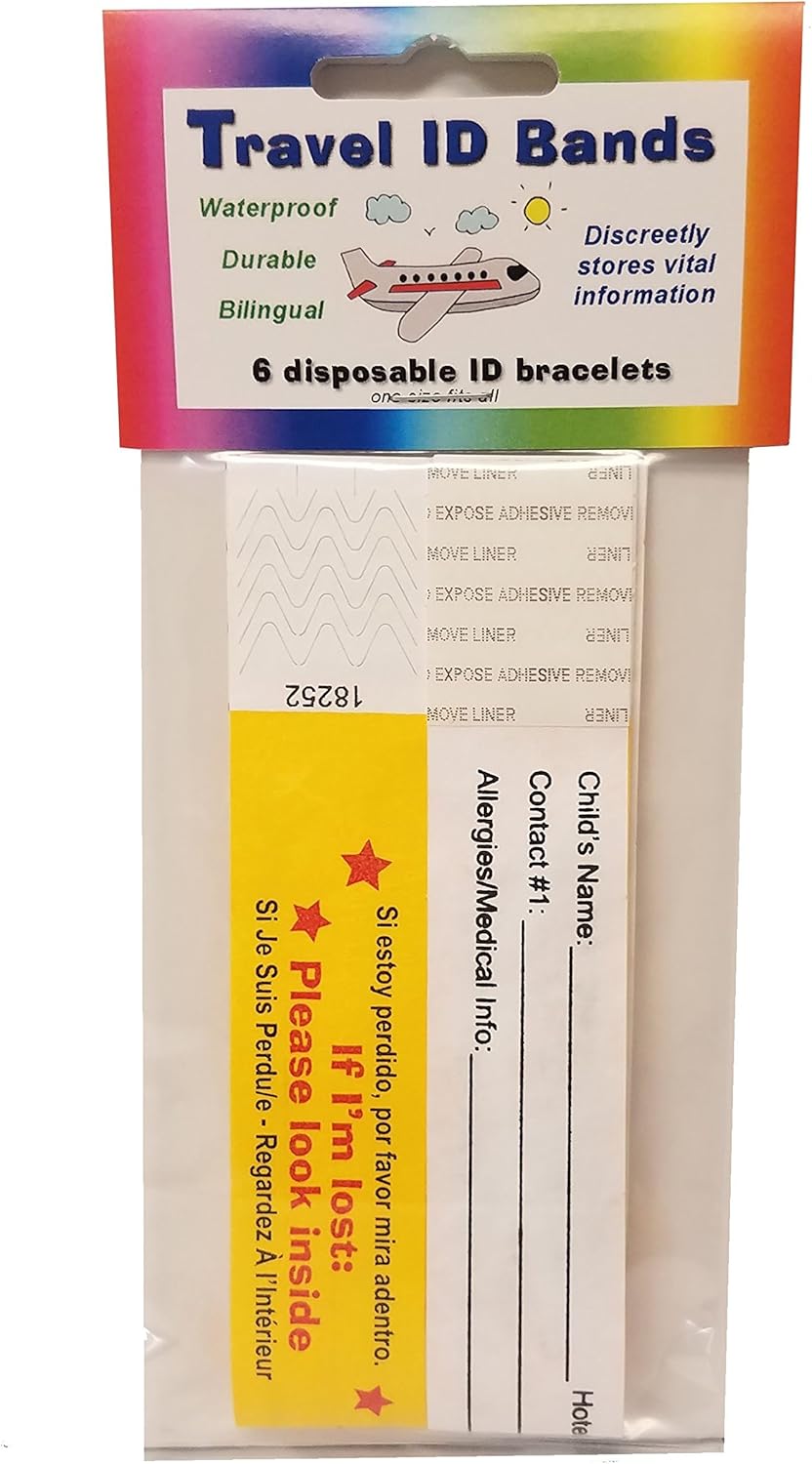 Children Safety ID Wristband Reusable Identification Bracelets Waterproof ID Band Safety Wristband for Boys and Girls, 6 Pack
