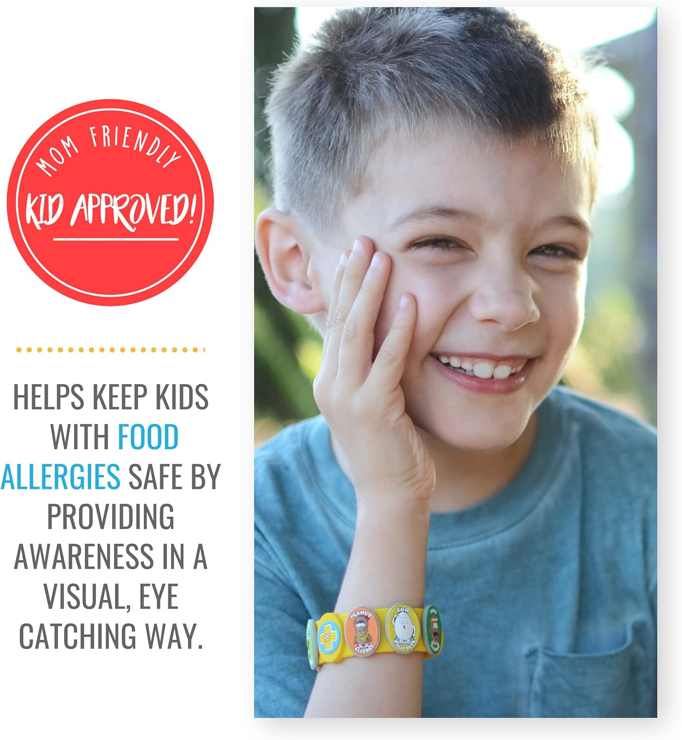 Food Allergy Bracelets for Kids – Bright, Fun Medical Charm Kit: Yellow Silicone Bracelet, Multiple Food Allergy Charms: Peanut, Nut, Dairy, Egg, Wheat & Epi Pen Charm, Medical Alert Bracelet for Kids