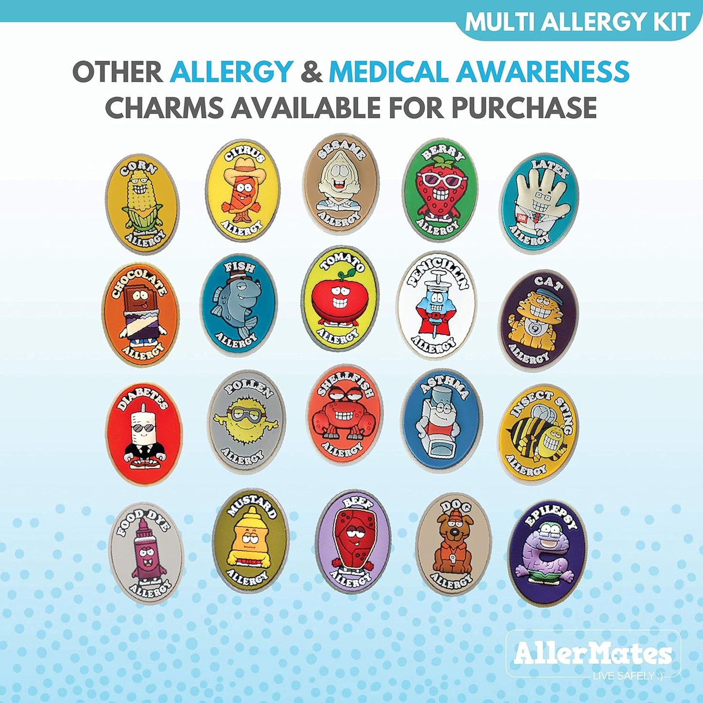 Food Allergy Bracelets for Kids – Bright, Fun Medical Charm Kit: Yellow Silicone Bracelet, Multiple Food Allergy Charms: Peanut, Nut, Dairy, Egg, Wheat & Epi Pen Charm, Medical Alert Bracelet for Kids