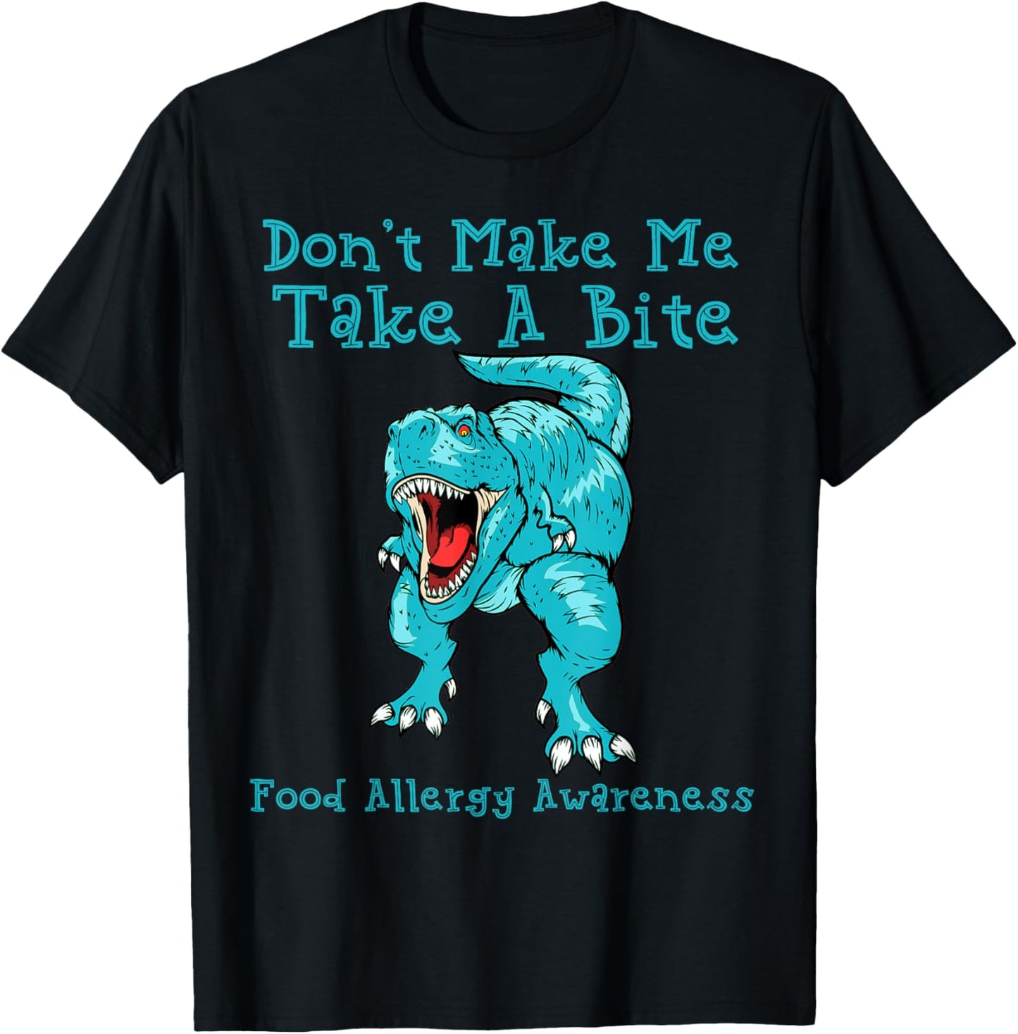Kids Food Allergy Awareness T Shirt Boys Teal Rex Dinosaur T-Shirt