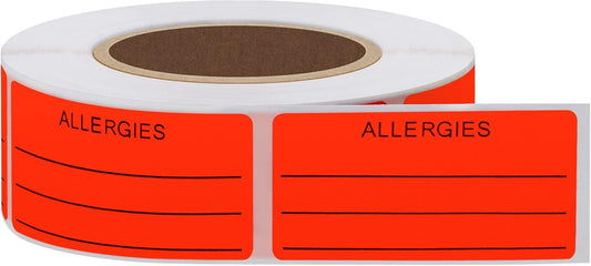 Allergies Stickers Writing Labels Adhesive Label Fluorescent Paper, 500 Stickers, 1x2 inch, Fluorescent Red
