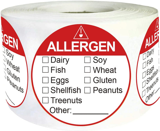 Allergen Allergy Warning Labels Sticker 2 Inch Fluorescent Red Adhesive Allergies Stickers Food Rotation Labels Food Allergy Warning Circle Dots Label for Grocery Stores,Food Packaging 500 Pcs