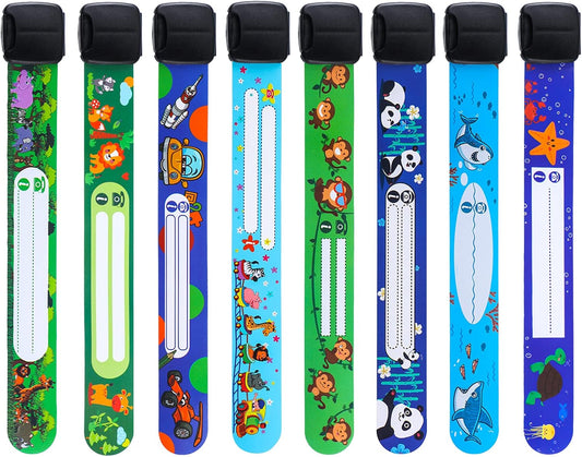 Outus 8 Pieces Safety ID Wristband Reusable Identification Bracelet Adjustable Waterproof ID Bands, 8 Styles