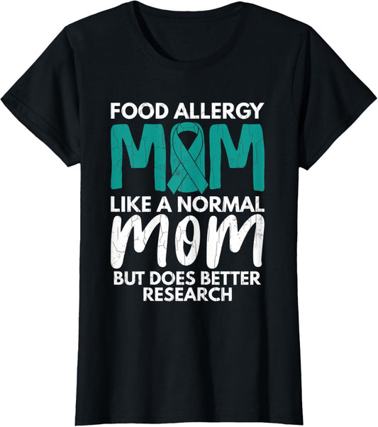 Womens Food Allergy Mom Awareness Month Support Teal Ribbon Graphic T-Shirt