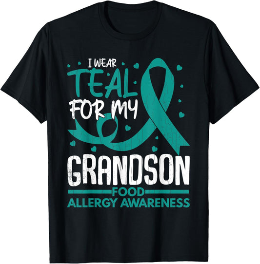 Mens Wear Teal For Grandson Food Allergy Awareness Month Graphic T-Shirt
